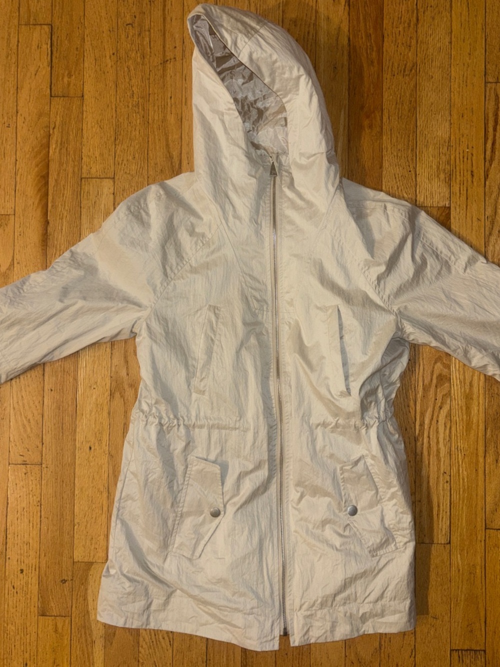 LEVI'S Women’s Cinch Waist Hooded Rain Parka Jacket - Cream - Medium
